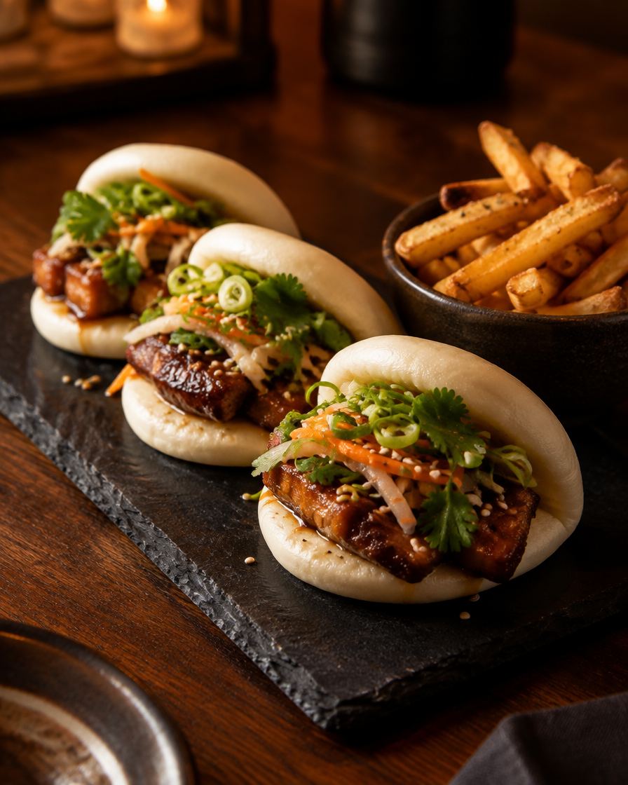 Bao Buns auf Schieferplatte